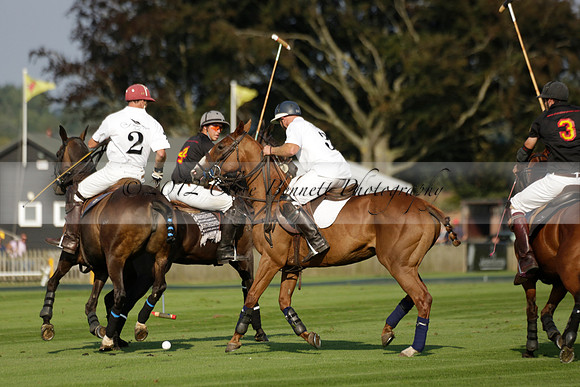 Pluma Negra (white) v Shoreline (black) in the Brecknock Cup Subsidiary final polo match played on Sunday 25 August 2013 at Cowdray Park Polo Club on Ambersham 1. 2013.10.12 www.polopictures.co.uk