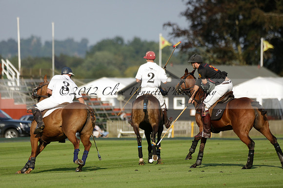 Pluma Negra (white) v Shoreline (black) in the Brecknock Cup Subsidiary final polo match played on Sunday 25 August 2013 at Cowdray Park Polo Club on Ambersham 1. 2013.10.12 www.polopictures.co.uk