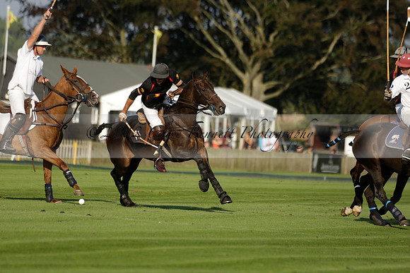 Pluma Negra (white) v Shoreline (black) in the Brecknock Cup Subsidiary final polo match played on Sunday 25 August 2013 at Cowdray Park Polo Club on Ambersham 1. 2013.10.12 www.polopictures.co.uk