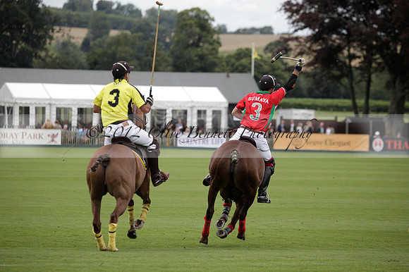 Sumaya v Cortium in a Veuve Clicquot Gold Cup semi-final polo match played on Thursday 12 July 2012 at Cowdray Park Polo Club on Ambersham 1