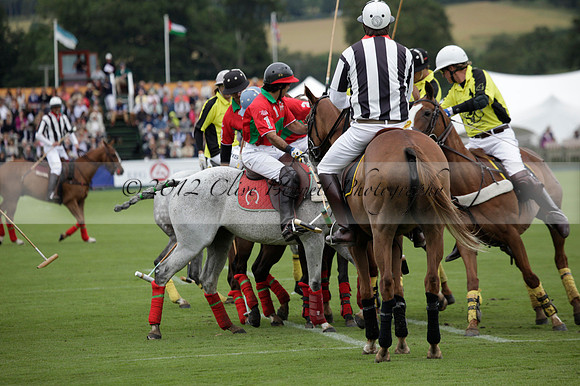 Sumaya v Cortium in a Veuve Clicquot Gold Cup semi-final polo match played on Thursday 12 July 2012 at Cowdray Park Polo Club on Ambersham 1
