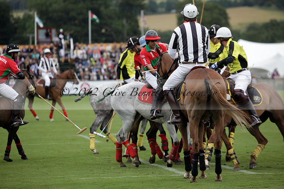 Sumaya v Cortium in a Veuve Clicquot Gold Cup semi-final polo match played on Thursday 12 July 2012 at Cowdray Park Polo Club on Ambersham 1