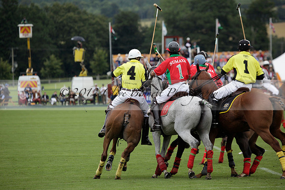 Sumaya v Cortium in a Veuve Clicquot Gold Cup semi-final polo match played on Thursday 12 July 2012 at Cowdray Park Polo Club on Ambersham 1