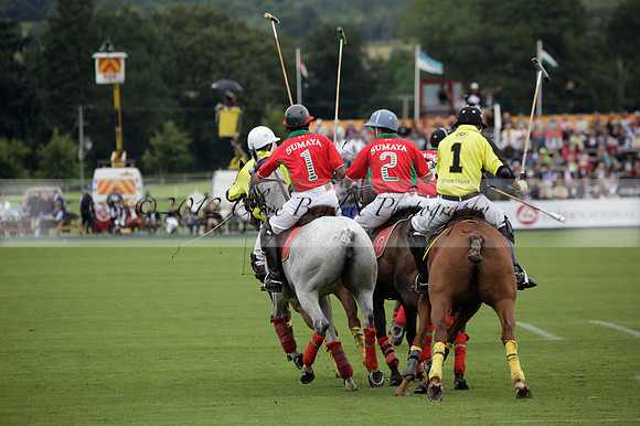 Sumaya v Cortium in a Veuve Clicquot Gold Cup semi-final polo match played on Thursday 12 July 2012 at Cowdray Park Polo Club on Ambersham 1