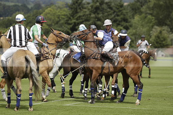 Burningfold (blue) v Wairakei Pastoral (green) in the Ruins Cup Final on Sunday 04 August 2013.