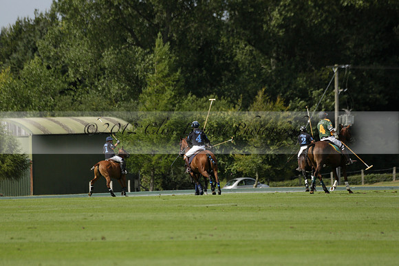 Maiz Dulce (green) v River (blue) in a Uber Polo Midsummer 12 goal polo match on Wednesday 21 August 2013 at Cowdray park Polo Club on Ambersham 2.  www.polopictures.co.uk
