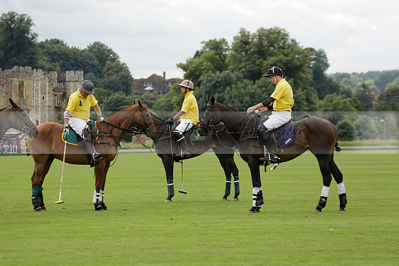 La Tremenda (lilac) v Maiz Dulce (yellow) in a Brecknock Cup polo match played on Lawns 1 at the Cowdray Park Polo Club on Tuesday 13 August 2013