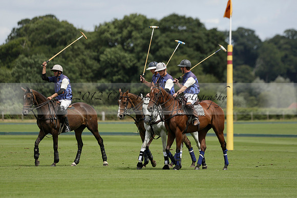 Burningfold (blue) v Wairakei Pastoral (green) in the Ruins Cup Final on Sunday 04 August 2013.