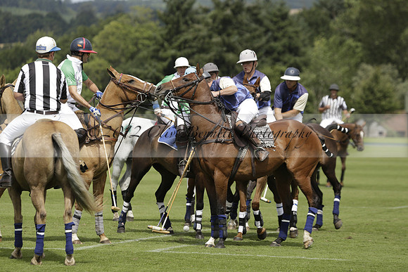 Burningfold (blue) v Wairakei Pastoral (green) in the Ruins Cup Final on Sunday 04 August 2013.