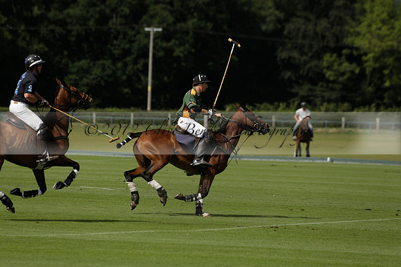 Maiz Dulce (green) v River (blue) in a Uber Polo Midsummer 12 goal polo match on Wednesday 21 August 2013 at Cowdray park Polo Club on Ambersham 2.  www.polopictures.co.uk
