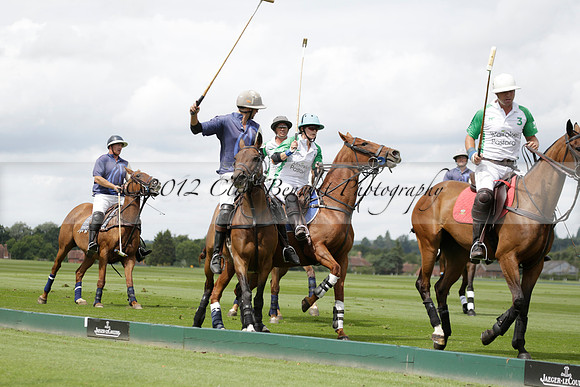 Burningfold (blue) v Wairakei Pastoral (green) in the Ruins Cup Final on Sunday 04 August 2013.