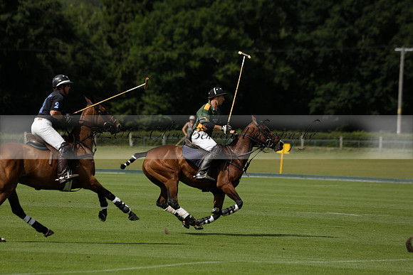 Maiz Dulce (green) v River (blue) in a Uber Polo Midsummer 12 goal polo match on Wednesday 21 August 2013 at Cowdray park Polo Club on Ambersham 2.  www.polopictures.co.uk