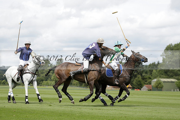 Burningfold (blue) v Wairakei Pastoral (green) in the Ruins Cup Final on Sunday 04 August 2013.