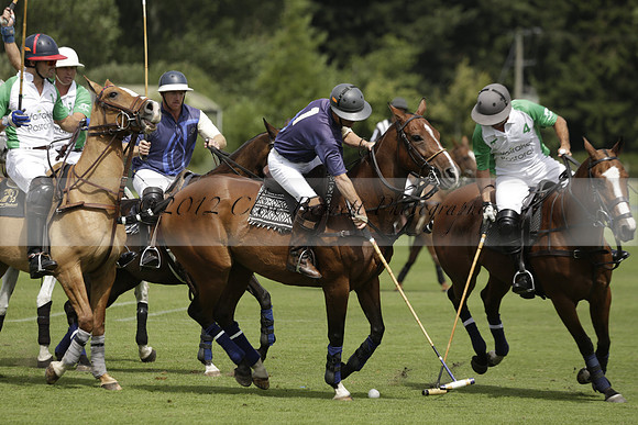Burningfold (blue) v Wairakei Pastoral (green) in the Ruins Cup Final on Sunday 04 August 2013.