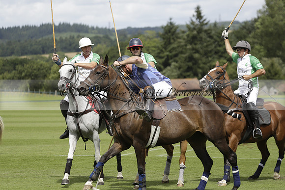 Burningfold (blue) v Wairakei Pastoral (green) in the Ruins Cup Final on Sunday 04 August 2013.