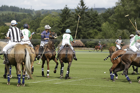Burningfold (blue) v Wairakei Pastoral (green) in the Ruins Cup Final on Sunday 04 August 2013.