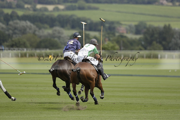 Burningfold (blue) v Wairakei Pastoral (green) in the Ruins Cup Final on Sunday 04 August 2013.
