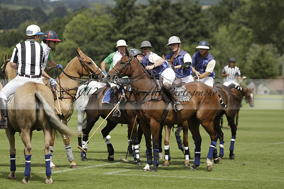 Burningfold (blue) v Wairakei Pastoral (green) in the Ruins Cup Final on Sunday 04 August 2013.