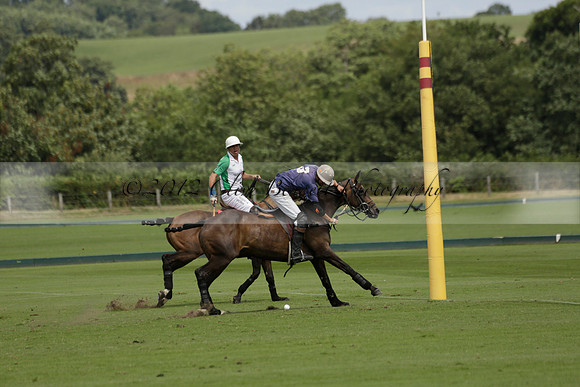 Burningfold (blue) v Wairakei Pastoral (green) in the Ruins Cup Final on Sunday 04 August 2013.