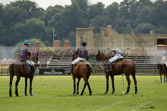 La Tremenda (lilac) v Maiz Dulce (yellow) in a Brecknock Cup polo match played on Lawns 1 at the Cowdray Park Polo Club on Tuesday 13 August 2013