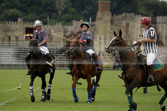 La Tremenda (lilac) v Maiz Dulce (yellow) in a Brecknock Cup polo match played on Lawns 1 at the Cowdray Park Polo Club on Tuesday 13 August 2013