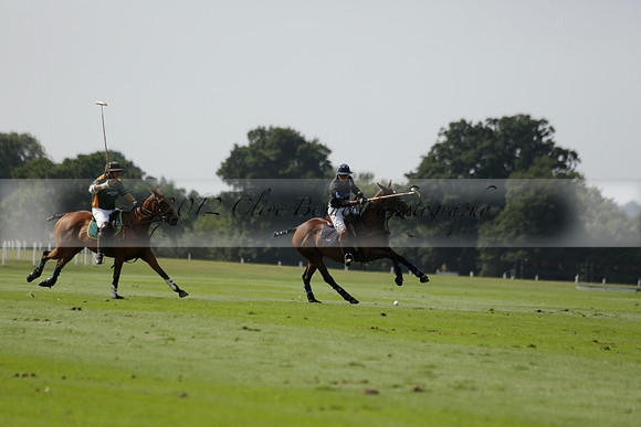 Maiz Dulce (green) v River (blue) in a Uber Polo Midsummer 12 goal polo match on Wednesday 21 August 2013 at Cowdray park Polo Club on Ambersham 2.  www.polopictures.co.uk