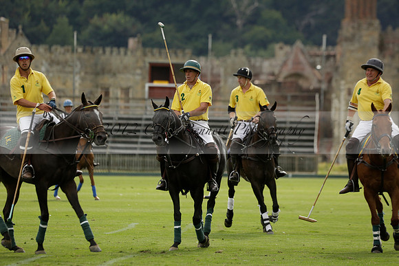 La Tremenda (lilac) v Maiz Dulce (yellow) in a Brecknock Cup polo match played on Lawns 1 at the Cowdray Park Polo Club on Tuesday 13 August 2013
