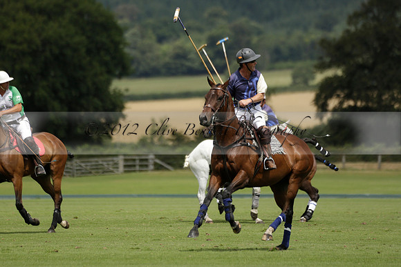 Burningfold (blue) v Wairakei Pastoral (green) in the Ruins Cup Final on Sunday 04 August 2013.