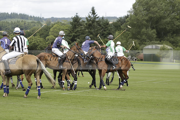Burningfold (blue) v Wairakei Pastoral (green) in the Ruins Cup Final on Sunday 04 August 2013.