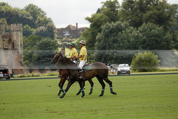 La Tremenda (lilac) v Maiz Dulce (yellow) in a Brecknock Cup polo match played on Lawns 1 at the Cowdray Park Polo Club on Tuesday 13 August 2013