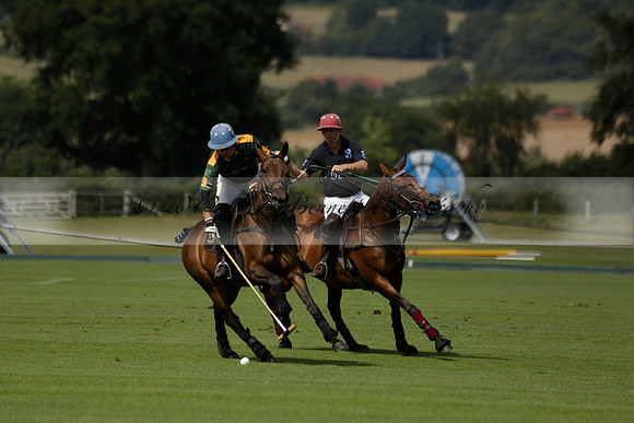 Maiz Dulce (green) v River (blue) in a Uber Polo Midsummer 12 goal polo match on Wednesday 21 August 2013 at Cowdray park Polo Club on Ambersham 2.  www.polopictures.co.uk