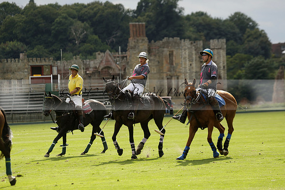 La Tremenda (lilac) v Maiz Dulce (yellow) in a Brecknock Cup polo match played on Lawns 1 at the Cowdray Park Polo Club on Tuesday 13 August 2013