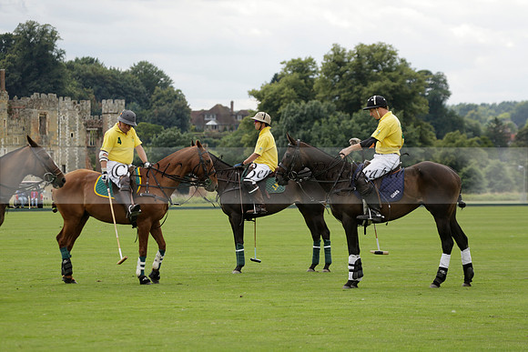 La Tremenda (lilac) v Maiz Dulce (yellow) in a Brecknock Cup polo match played on Lawns 1 at the Cowdray Park Polo Club on Tuesday 13 August 2013