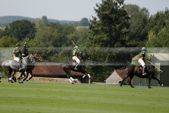 Maiz Dulce (green) v River (blue) in a Uber Polo Midsummer 12 goal polo match on Wednesday 21 August 2013 at Cowdray park Polo Club on Ambersham 2.  www.polopictures.co.uk