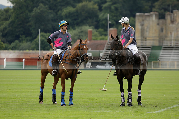 La Tremenda (lilac) v Maiz Dulce (yellow) in a Brecknock Cup polo match played on Lawns 1 at the Cowdray Park Polo Club on Tuesday 13 August 2013