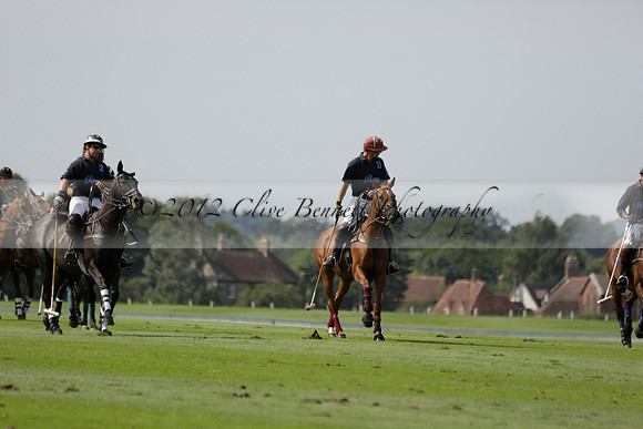 Maiz Dulce (green) v River (blue) in a Uber Polo Midsummer 12 goal polo match on Wednesday 21 August 2013 at Cowdray park Polo Club on Ambersham 2.  www.polopictures.co.uk