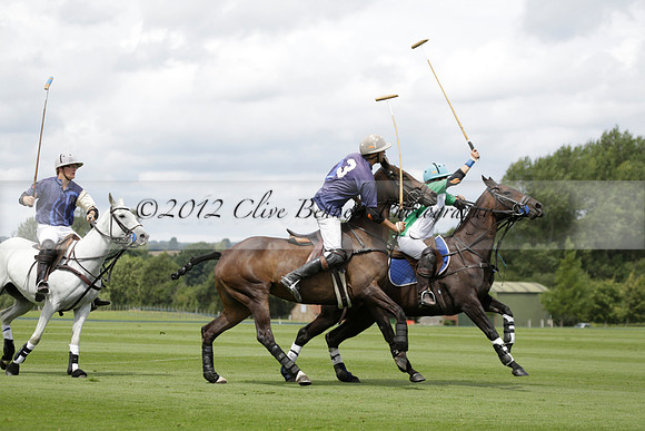 Burningfold (blue) v Wairakei Pastoral (green) in the Ruins Cup Final on Sunday 04 August 2013.