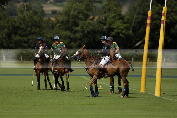 Maiz Dulce (green) v River (blue) in a Uber Polo Midsummer 12 goal polo match on Wednesday 21 August 2013 at Cowdray park Polo Club on Ambersham 2.  www.polopictures.co.uk