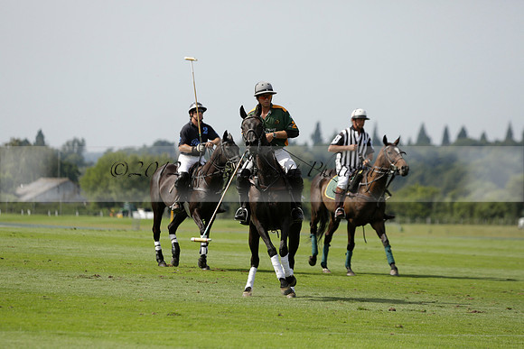 Maiz Dulce (green) v River (blue) in a Uber Polo Midsummer 12 goal polo match on Wednesday 21 August 2013 at Cowdray park Polo Club on Ambersham 2.  www.polopictures.co.uk