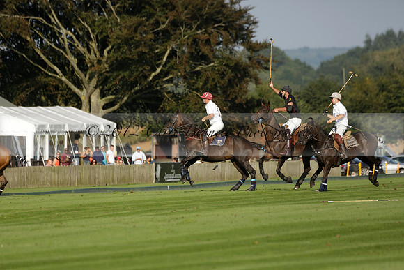 Pluma Negra (white) v Shoreline (black) in the Brecknock Cup Subsidiary final polo match played on Sunday 25 August 2013 at Cowdray Park Polo Club on Ambersham 1. 2013.10.12 www.polopictures.co.uk