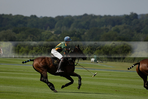 Maiz Dulce (green) v River (blue) in a Uber Polo Midsummer 12 goal polo match on Wednesday 21 August 2013 at Cowdray park Polo Club on Ambersham 2.  www.polopictures.co.uk