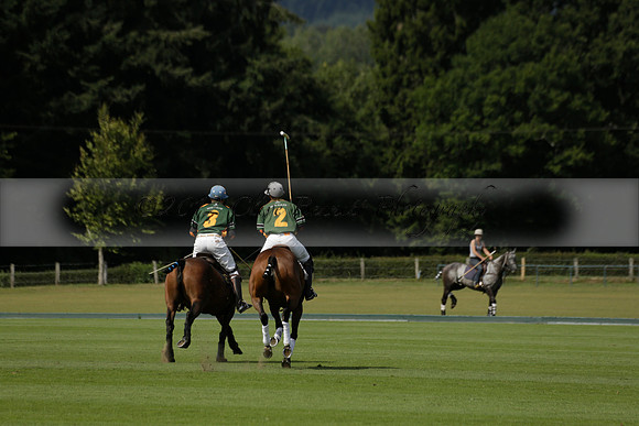 Maiz Dulce (green) v River (blue) in a Uber Polo Midsummer 12 goal polo match on Wednesday 21 August 2013 at Cowdray park Polo Club on Ambersham 2.  www.polopictures.co.uk
