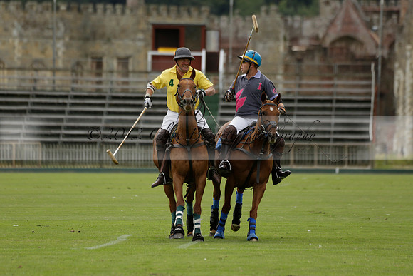 La Tremenda (lilac) v Maiz Dulce (yellow) in a Brecknock Cup polo match played on Lawns 1 at the Cowdray Park Polo Club on Tuesday 13 August 2013