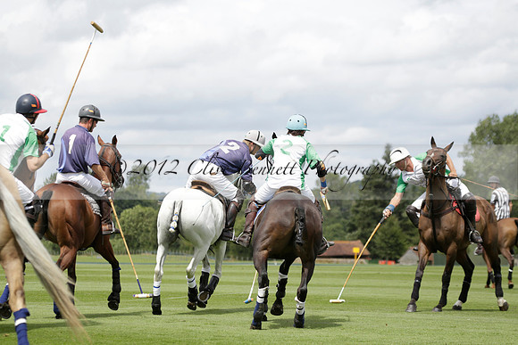 Burningfold (blue) v Wairakei Pastoral (green) in the Ruins Cup Final on Sunday 04 August 2013.