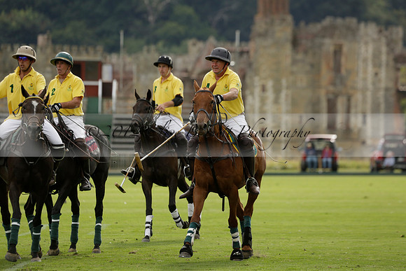 La Tremenda (lilac) v Maiz Dulce (yellow) in a Brecknock Cup polo match played on Lawns 1 at the Cowdray Park Polo Club on Tuesday 13 August 2013