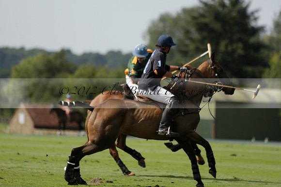 Maiz Dulce (green) v River (blue) in a Uber Polo Midsummer 12 goal polo match on Wednesday 21 August 2013 at Cowdray park Polo Club on Ambersham 2.  www.polopictures.co.uk