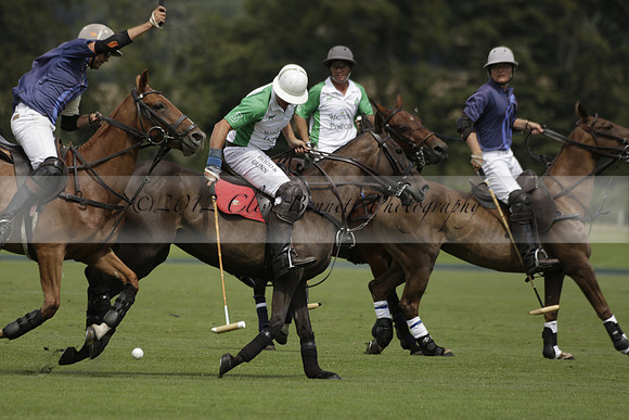 Burningfold (blue) v Wairakei Pastoral (green) in the Ruins Cup Final on Sunday 04 August 2013.