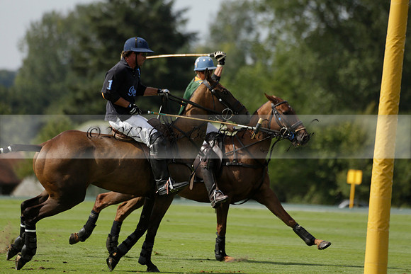 Maiz Dulce (green) v River (blue) in a Uber Polo Midsummer 12 goal polo match on Wednesday 21 August 2013 at Cowdray park Polo Club on Ambersham 2.  www.polopictures.co.uk