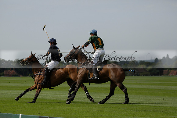 Maiz Dulce (green) v River (blue) in a Uber Polo Midsummer 12 goal polo match on Wednesday 21 August 2013 at Cowdray park Polo Club on Ambersham 2.  www.polopictures.co.uk