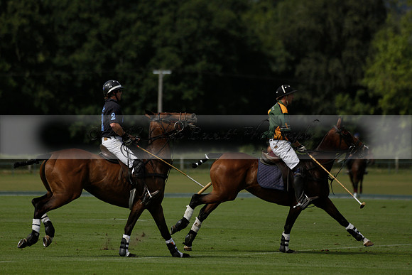Maiz Dulce (green) v River (blue) in a Uber Polo Midsummer 12 goal polo match on Wednesday 21 August 2013 at Cowdray park Polo Club on Ambersham 2.  www.polopictures.co.uk